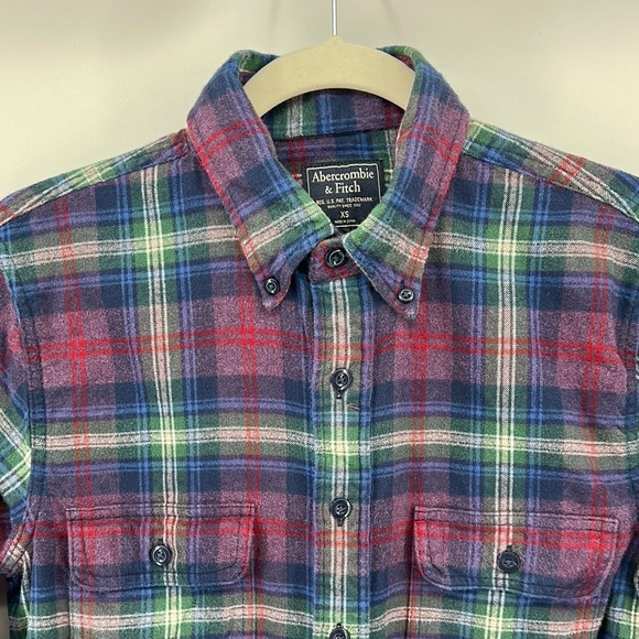 Abercrombie & Fitch Casual Blue and Red Plaid Flannel Shirt Size XSmall - Picture 3 of 11